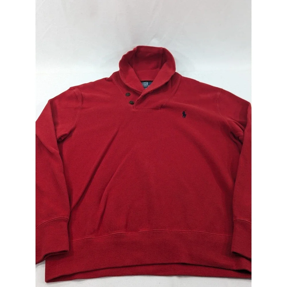 VTG Polo Ralph Lauren Men's Red Sweater Cowl Neck Large Cotton knit pullover